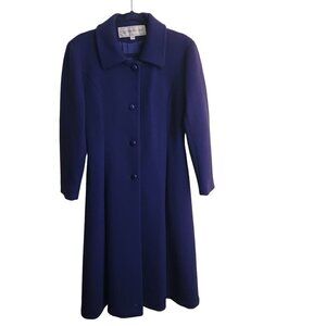 Vintage Evan Picone Long Blue Wool Overcoat Size See Measurements